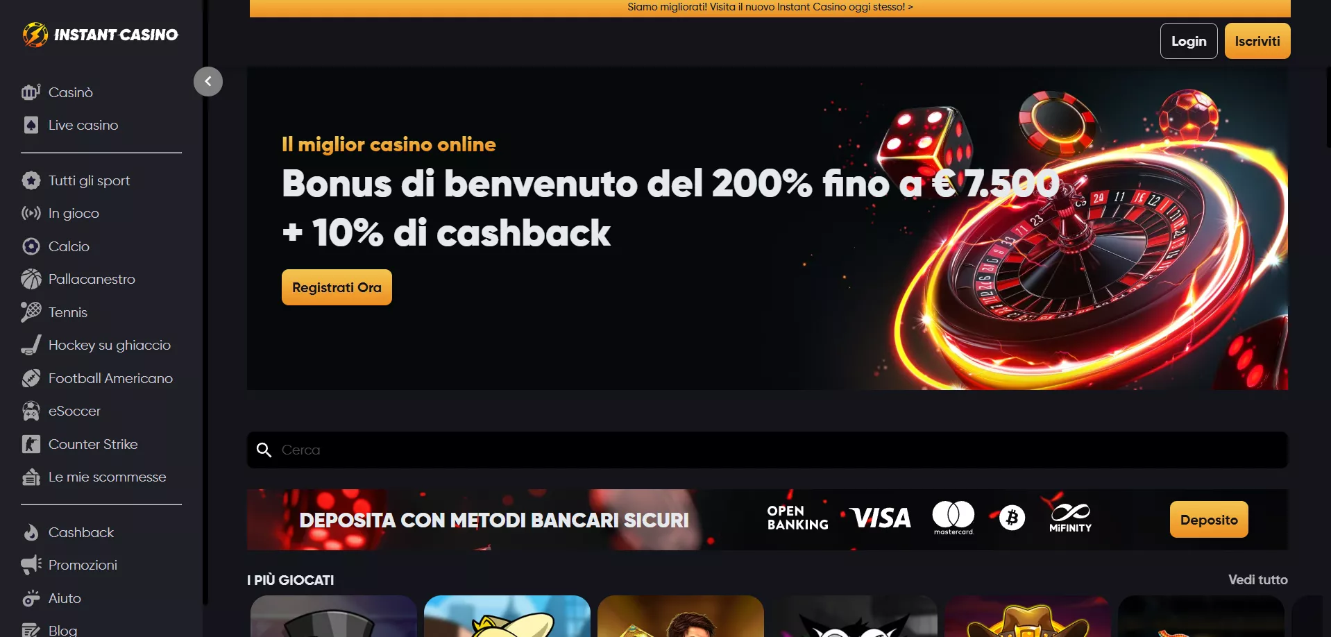 InstantCasino Pagina principale