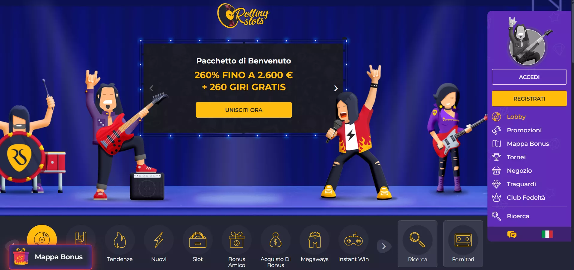 Rolling Slots Pagina principale